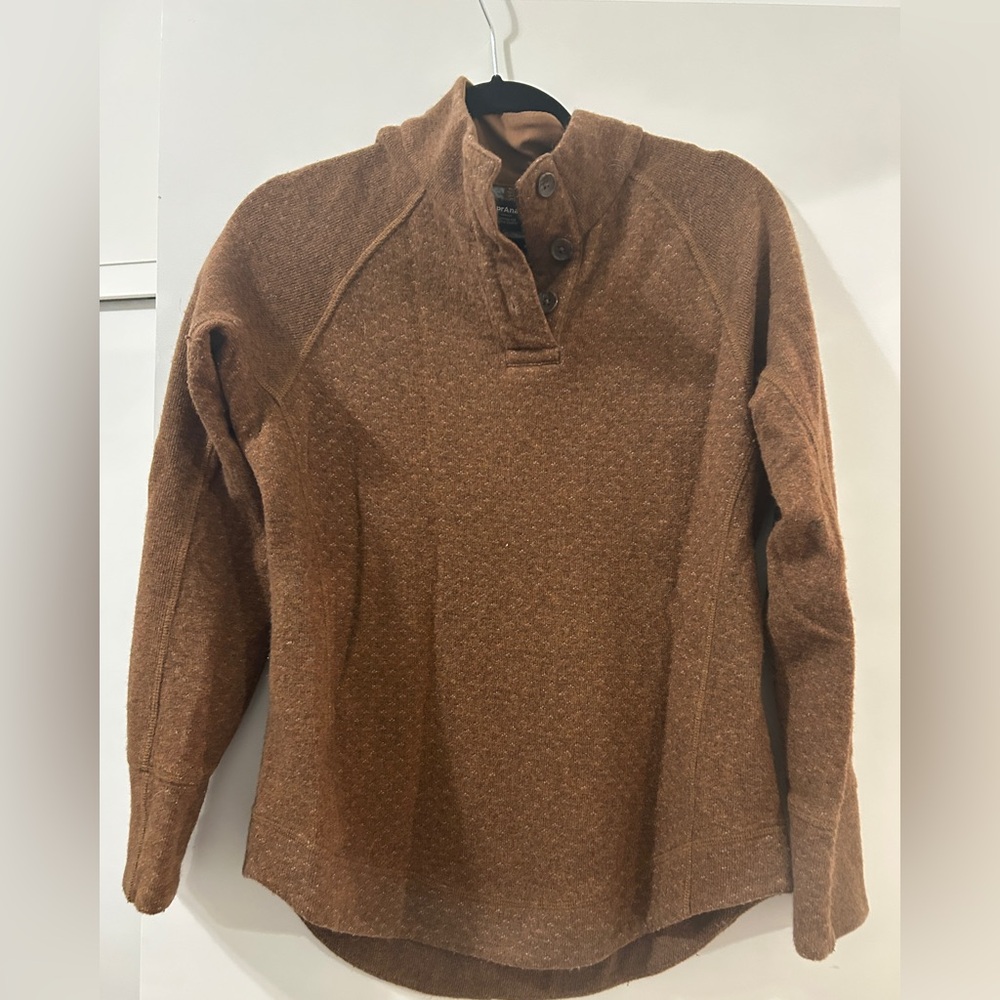 Prana Red/ Brown Button-Neck Pullover Sweater
